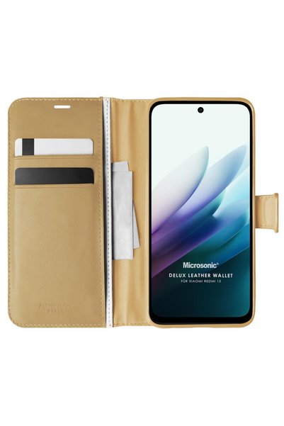 Microsonic Redmi 15 Case Delux Leather Wallet Gold