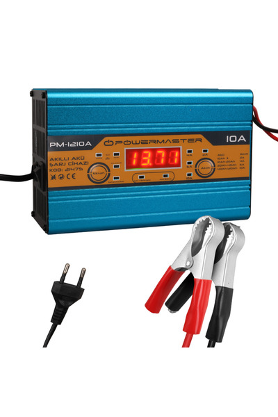 Powermaster PM-1210A 12 Volt Max 10 Amper LCD Ekranlı Akıllı Akü Şarj Cihazı
