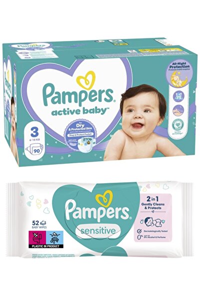 Pampers ACTIVE BABY GP FLEX 3 4-9KG (90 PSC) + WET WIPES SENSITIVE PROTECT (5...