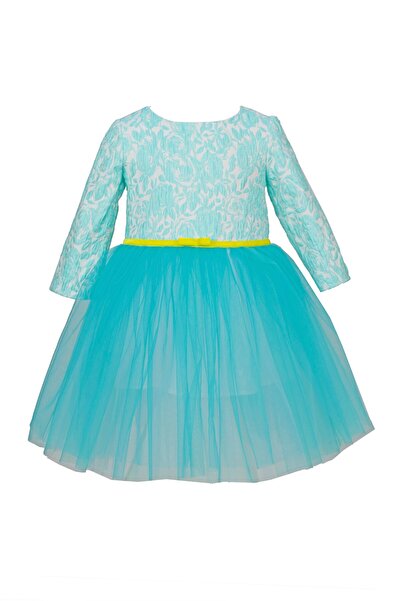 ambar studio WINNIE blue brocade and turquoise tulle girls dress