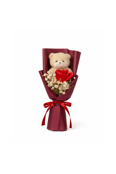 Bsr Buchet cu 1 trandafir din sapun, parfumat, ursulet de plus, cutie cadou, ...