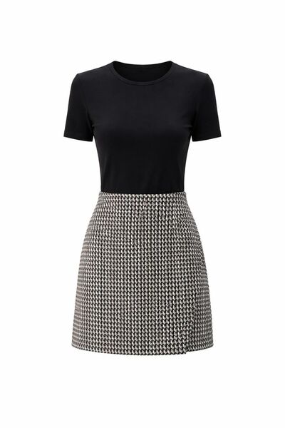 Eight Fashion Women's High Waist Houndstooth Patterned Asymmetrical Shorts Skirt