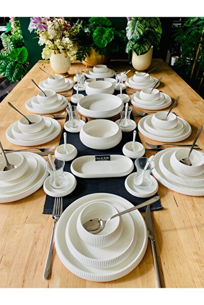ACAR Bianco Perla 89 Parça 12 Kişilik Yemek Takımı ve Kahvaltı Takımı