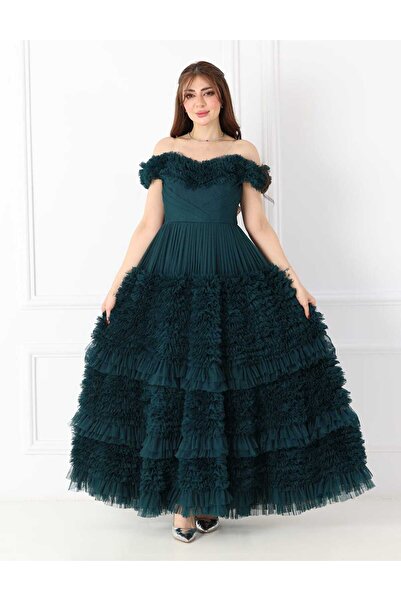 MEUON olive green evening dress