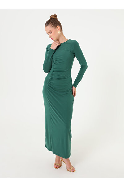 Refka Draped Long Dress - Emerald Green -