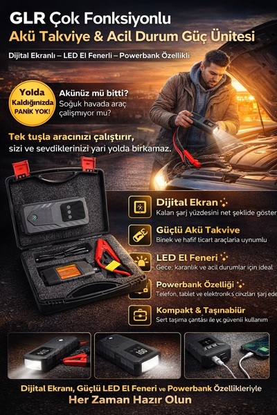 Two Two GLR Profesyonel Akü Takviye Aleti – Dijital Ekranlı, LED Fenerli, Çok...