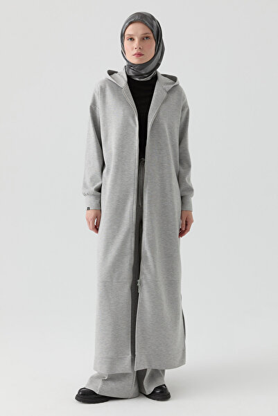 Tuğba Kapüşonlu Örme Ferace - Gri
