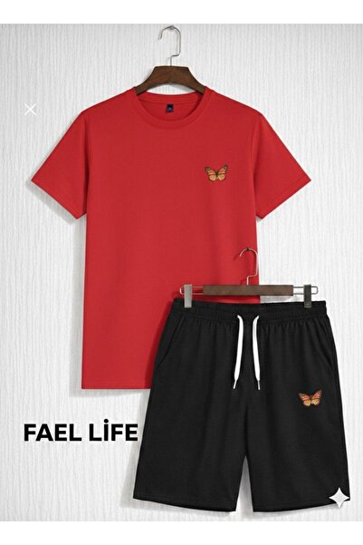 FAEL LİFE طقم شورت وتي شيرت واسع القصة للنساء/الرجال بطبعة فراشة برتقالية