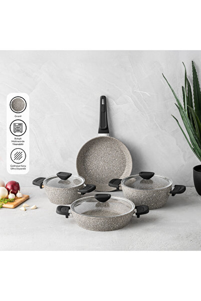 Emsan Diamente Stone Tencere Seti 7 Parça Gri