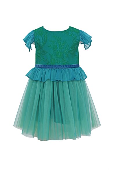 ambar studio ELOISE green lace and turquoise tulle girls dress