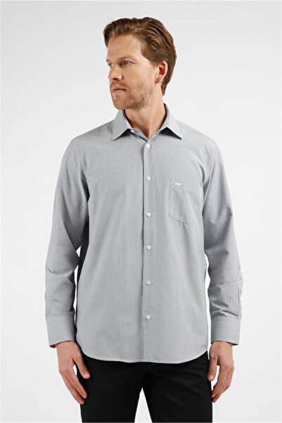 İmza Cămașă din bumbac cu model în dungi negre și albe, cu guler rigid, mânec...