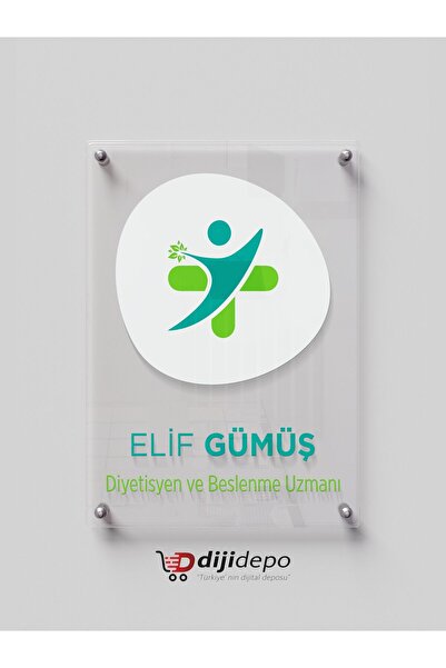 Diyetisyenlere Özel Kapı Tabelası 25x35 cm - Şeffaf Pleksi UV Baskılı Ofis Levhası