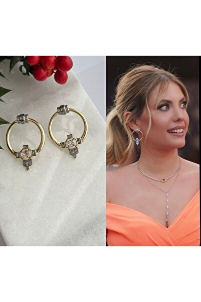 mibrillo Brand Equivalent Stone-Studded Hoop Earrings (Eda Ece Earring)