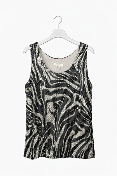 günay boutıque Zebra Patterned Sequined Strap Women's Blouse