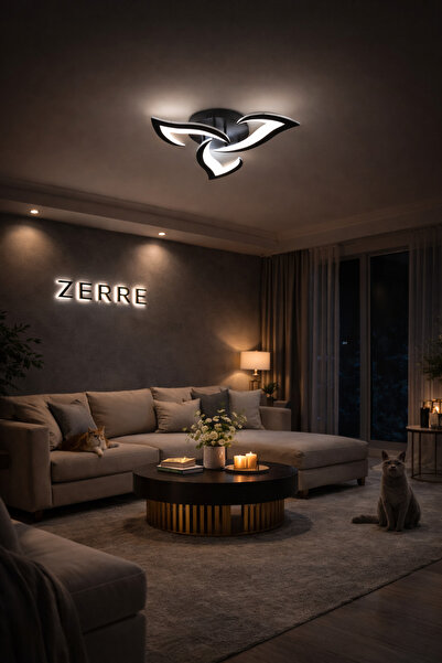 ZERRE Shop ARİA Siyah Plafonyer Lüks Modern 3'Lü Beyaz Ledli Avize