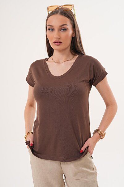 ŞİMAL Γυναικείο T-Shirt με λαιμόκοψη V άνοιγμα Casual 260018 -