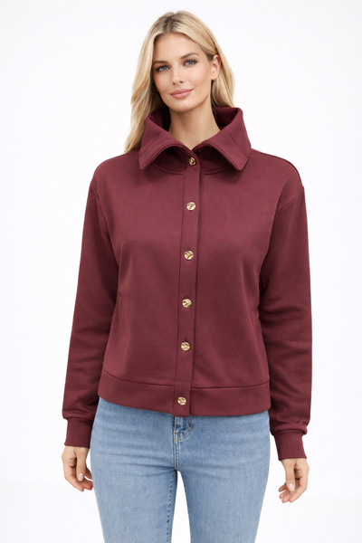VENA Дамска блуза с копчета отпред, 100% памук - бордо