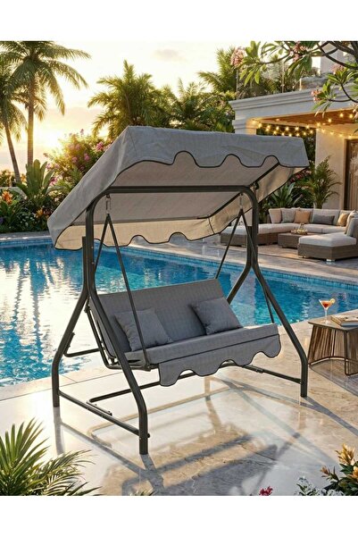 Yekta Home Twin 2 Kişilik Bahçe Salıncağı | Sağlam Metal Gövde Gri Minderli