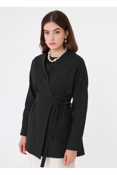 Refka Μπουφάν με ζώνη και πλαϊνά κορδόνια - Μαύρο -