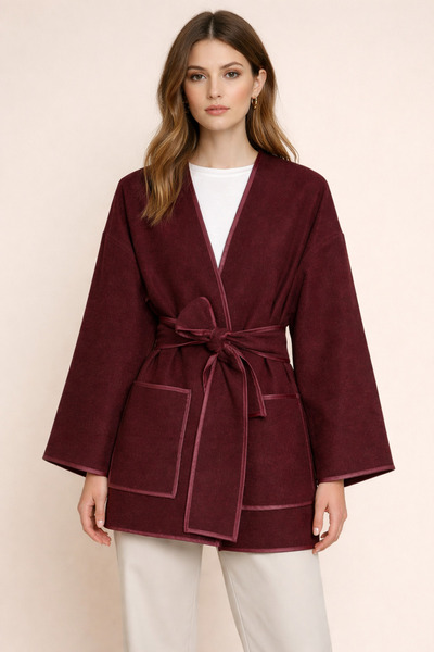 Kirazgym Каше Кімоно з подвійними кишенями та поясом - бордовий
