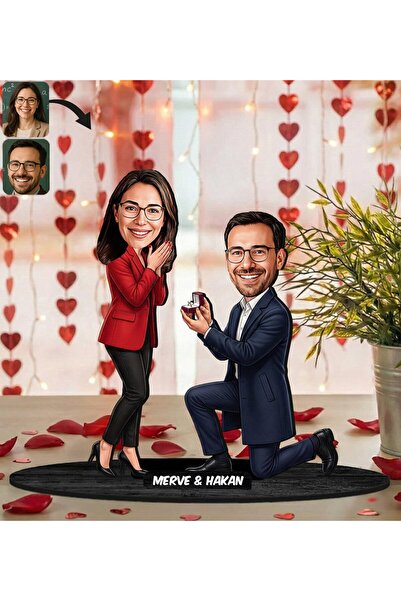 Bk Gift Kişiye Özel Sevgili Karikatürlü Ahşap Biblo -1, Fotoğraftan Karikatür...