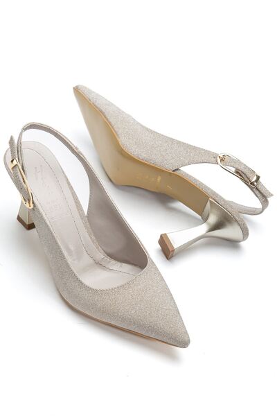 Hayalimdeki Ayakkabı Γυναικεία χρυσά γκλίτερ παπούτσια με ανοιχτή πλάτη και λ...