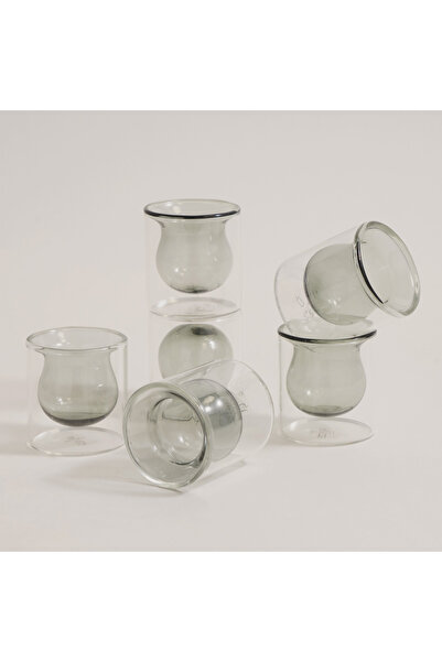 Dallaty 6 pcs double wall glass arabic coffee set, grey