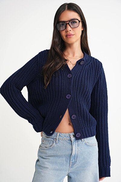 Hiccup Mixray ribbed textured knit cardigan with buttons