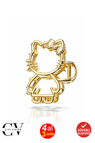 cityvision Model drăguț de pisică, culoare aurie, 7 cm, agrafă de păr din met...