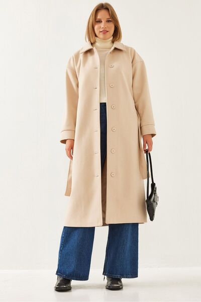 Hiccup Palton lung din lână cu curea Bianco Lucci