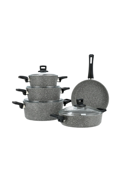 Alberto 9 piece grey granite cookware set