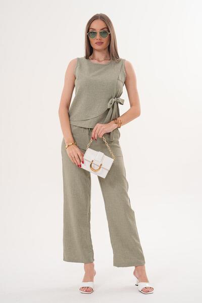 ŞİMAL Women's Side Tie Detailed Blouse and Trousers Double Set 260108 -