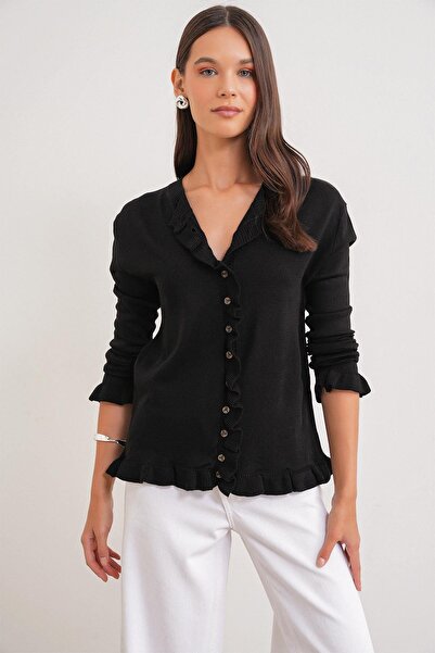 Hiccup MIXRAY ribbed knitted cardigan with ruffles