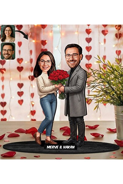 Bk Gift Kişiye Özel Sevgili Karikatürlü Ahşap Biblo -31, Fotoğraftan Karikatü...