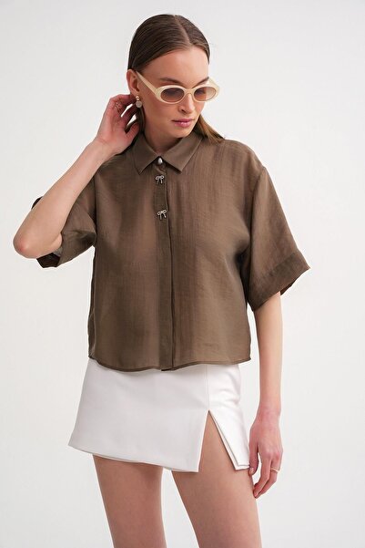 Hiccup Mixray short-sleeved crop shirt with stone accessories