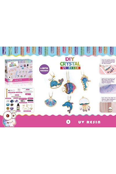 trendyhome Set creativ „Fa-o singur” cu 6 pandantive metalice, rasina UV, cul...