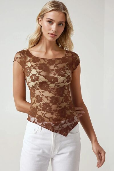 Hiccup Top scurt cu dantelă florală, colecția Pika
