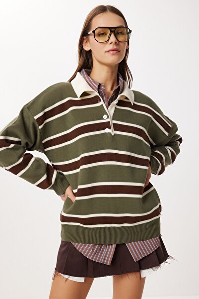 Hiccup ISTANBUL Striped Knitted Sweater With Polo Collar