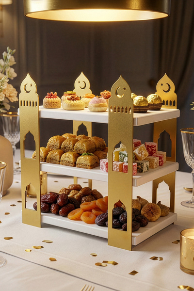 iwa concept Ramadan Iftar Sahur Serving Stand - Wood and Metal Table Decoration