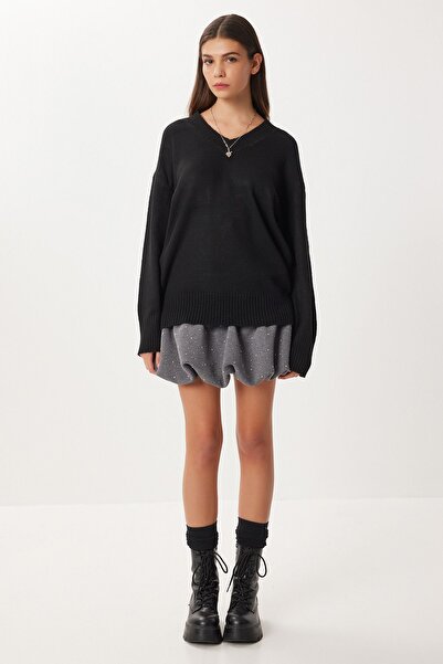 Hiccup Ribbed knit sweater with V-neck, Oversized, ISTANBUL