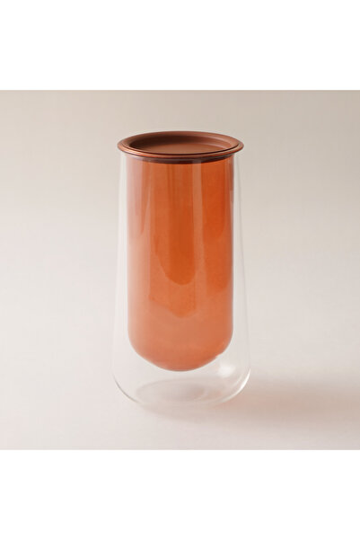 homez حامل شموع زجاجي من مجموعة نسج، 9.5 × 9.5 × 16.5 سم، بني