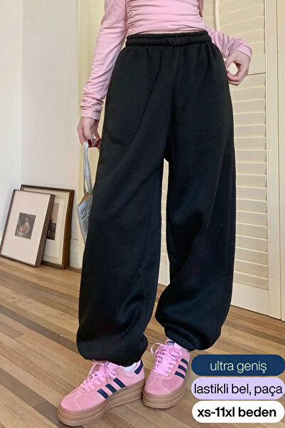 BSBSPOR Kalın Bol Kesim Paçası Lastikli Büyük Beden Aralığı Gri / Siyah / Füm...