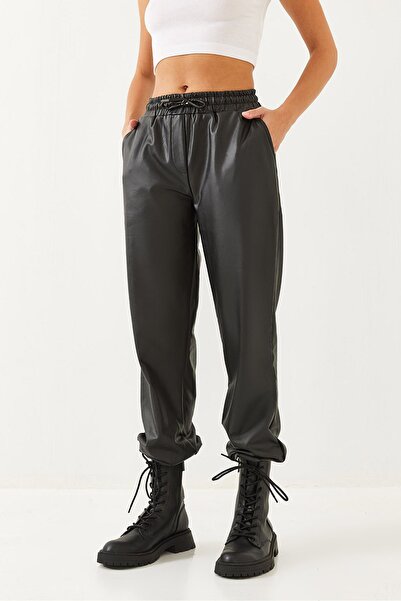 Hiccup Bianco Lucci leather pants with elastic waist and cuffs