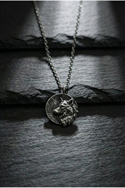 KARV Gümüş Renk Kurt Başı Kolye - Börü Temalı Vahşi Doğa Erkek Madalyon - Çel...
