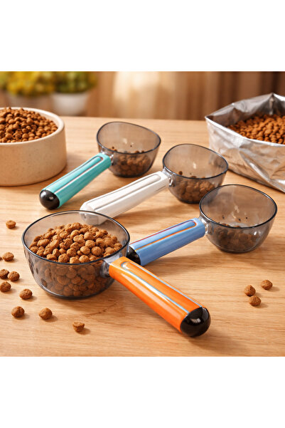 Tüylü Tezgah Klipsli Ölçekli Şeffaf Başlıklı 180ml Kapasiteli Kedi Köpek Mama...