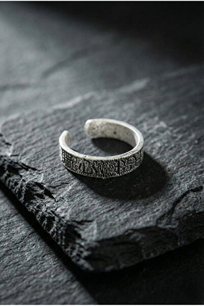 KARV Gümüş Renk Çince Harf İşlemeli Yüzük - Ayarlanabilir Streetwear Erkek Yüzük