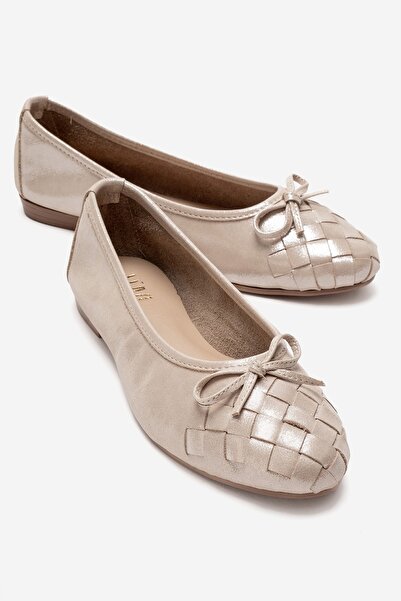 LuviShoes 03 Відкриті бежеві блискучі жіночі балетки з натуральної шкіри