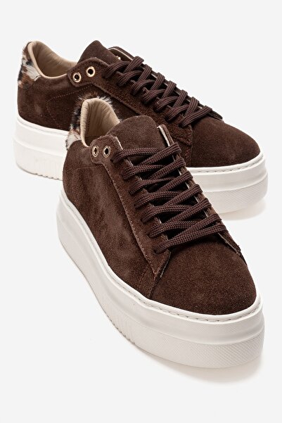 LuviShoes Nera Brown Suede Patterned Genuine Leather Women's Casual Sports Shoes
