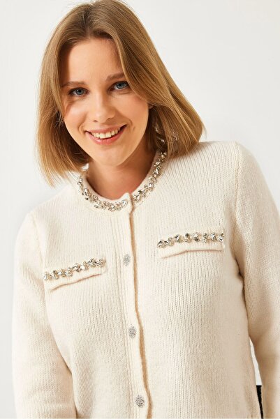 Hiccup Knitted cardigan with pearls and stones Bianco Lucci
