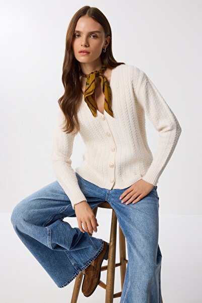 Hiccup Cardigan tricotat jacquard ISTANBUL cu decolteu în V și închidere cu n...